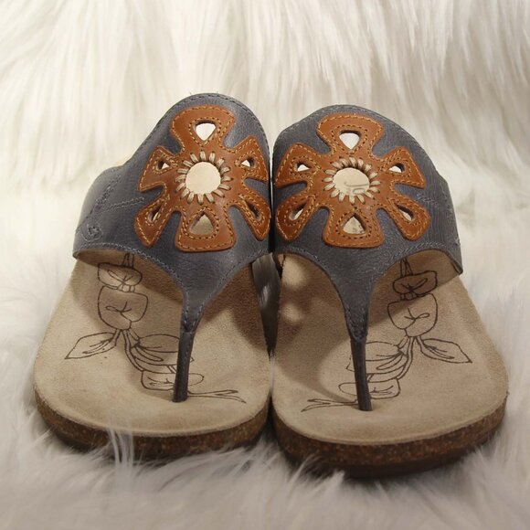Josef Seibel Women's Leather Thong Sandals EU 37 Gray Floral Style #78809 READ - Picture 6 of 15